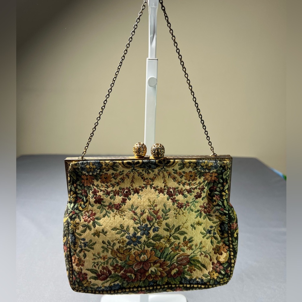 Vintage David's Fifth Avenue Tapestry Purse – Made in France Kiss Lock Clutch - Picture 1 of 12